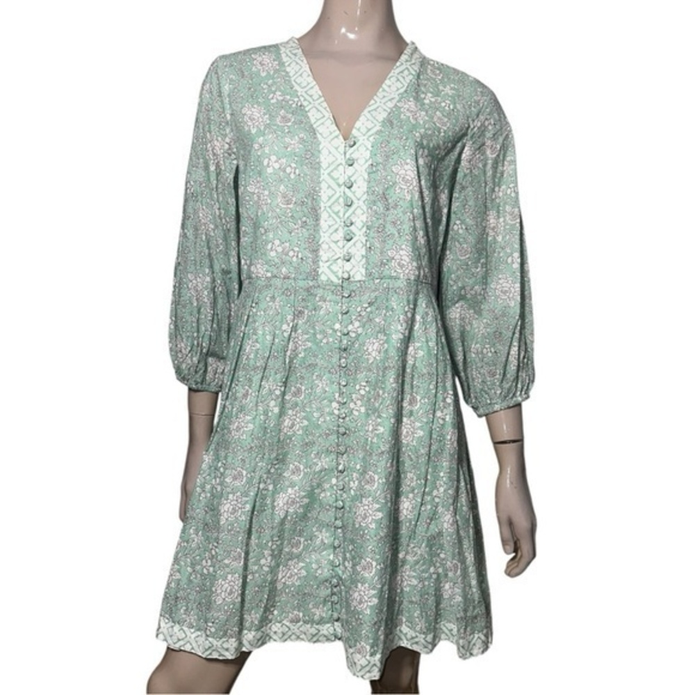 Marea Women’s Size M Green White Floral Flora Solana Button Up Mini Dress